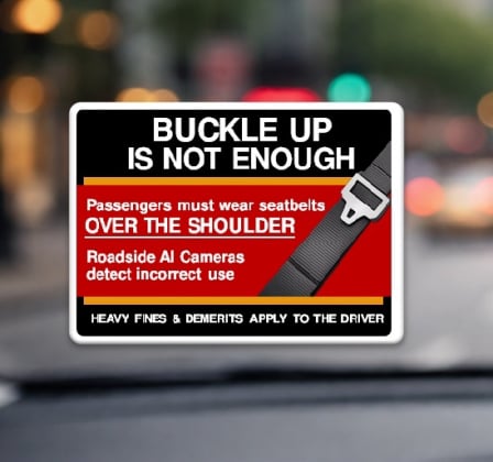 Passenger side seat belt reminder sticker red version