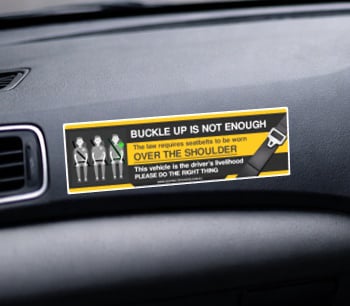 Passenger side seat belt reminder sticker for uber taxis and professional drivers